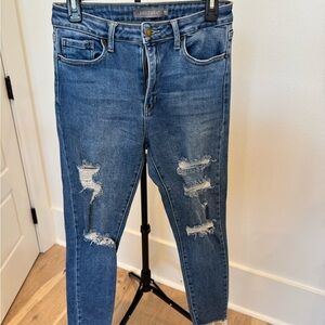 Just USA Women's Classic Blue Ripped Skinny Jeans